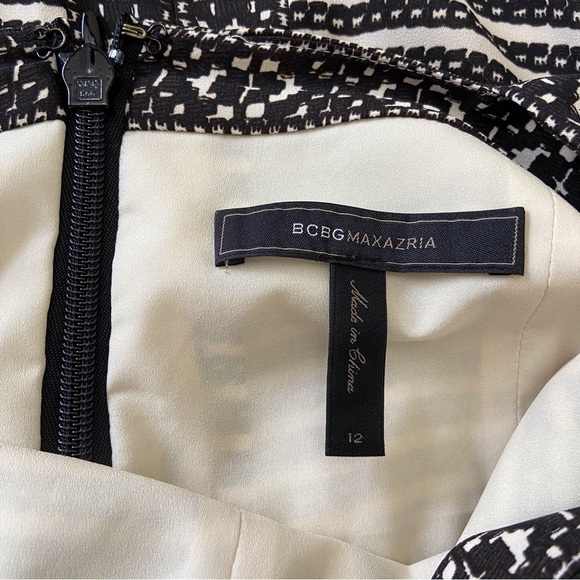 Beige black BCBGMAXAZARIA Dress mini summer Melania V neck sleeveless pleated 12 - Picture 2 of 16